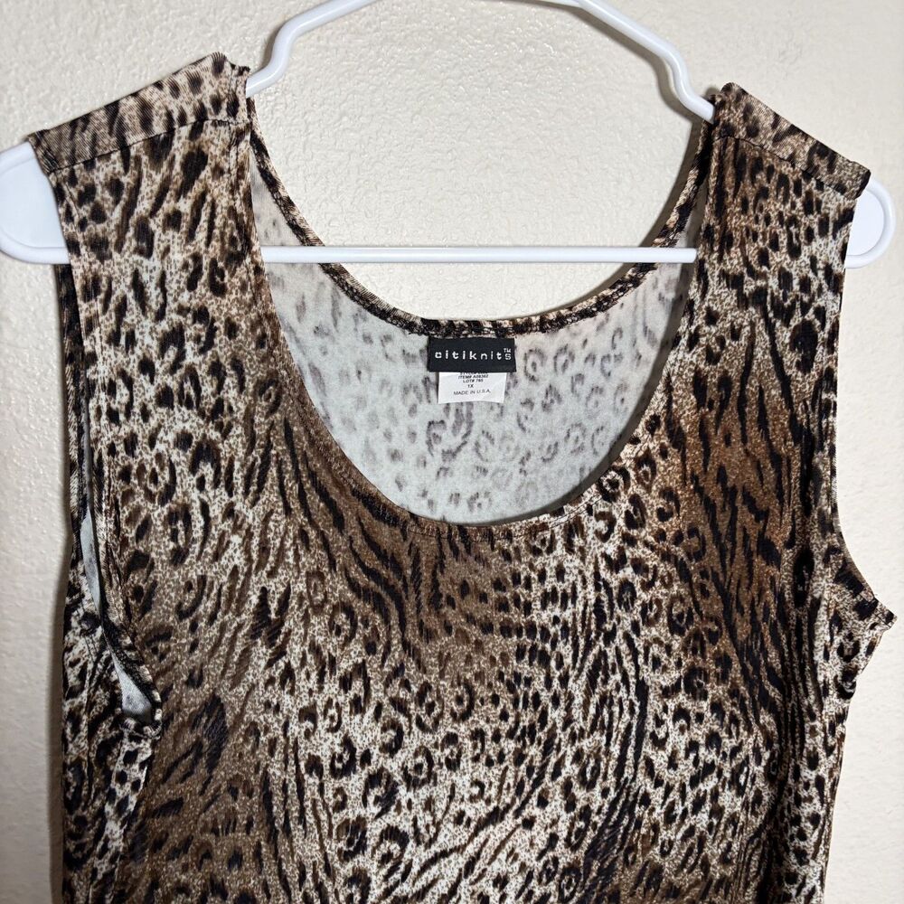 Citiknits Tank Top Women's 1X Made in USA Cheetah Sleeveless Round Neck Shirt - Picture 3 of 8